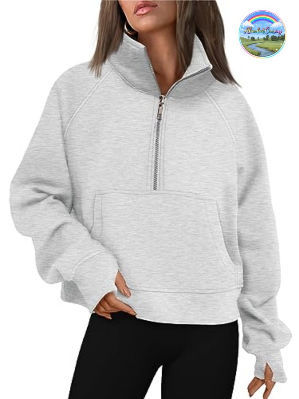Womens Half Zip Fleece Pullover Sweatshirt Thumb Holes Kangaroo Pocket